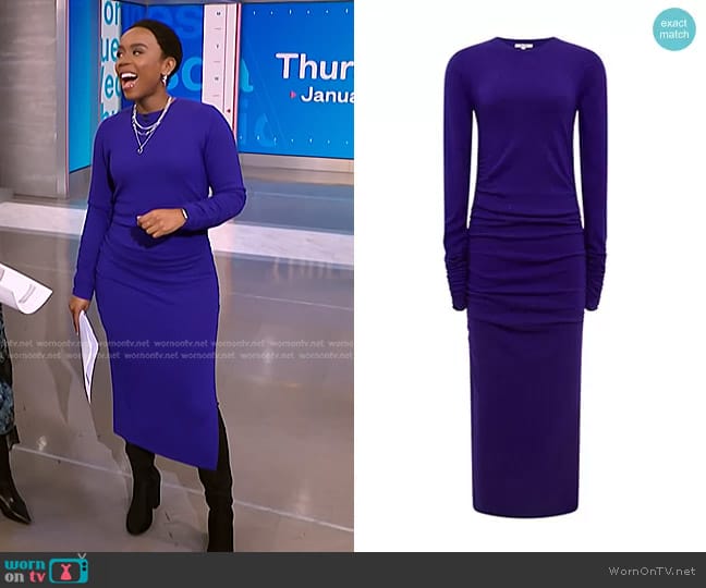 Reiss Charley Ruched Midi Sweater Dress worn by Zinhle Essamuah on NBC News Daily