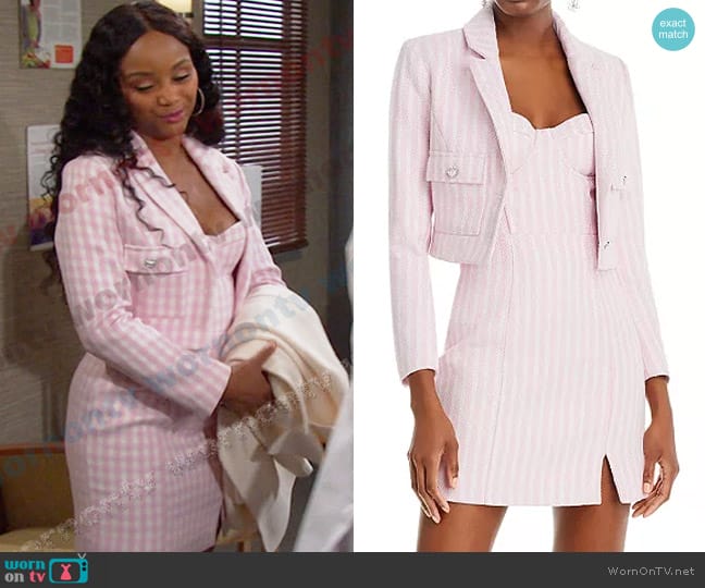 Barbie the Movie x Aqua Checked Bustier Mini Dress worn by Chanel Dupree (Raven Bowens) on Days of our Lives