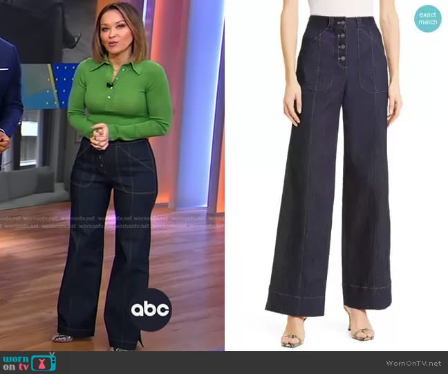 Cinq a Sept Benji Wide Leg Jeans worn by Eva Pilgrim on Good Morning America