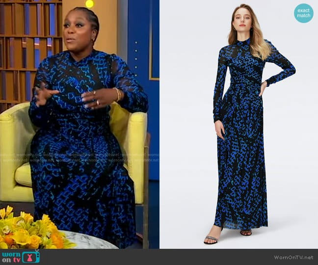Diane von Furstenberg Kirstie Dress in Folded Chain Blue worn by Maya Feller on Good Morning America