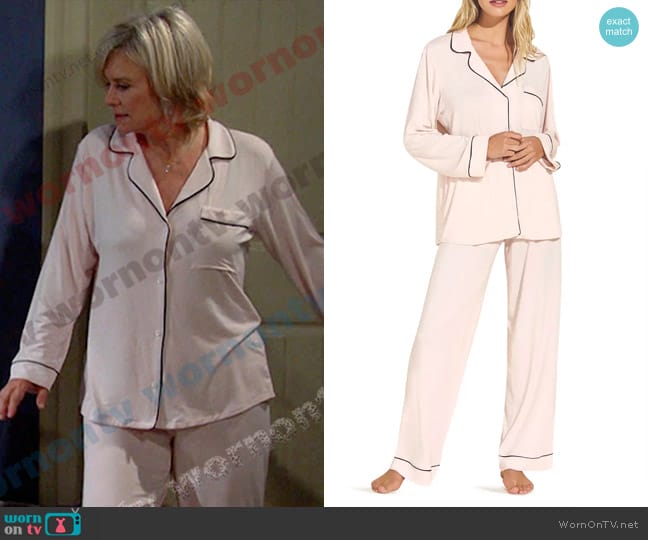 Eberjey Gisele Jersey Knit Pajamas in Sorbet/Black worn by Kayla Brady (Mary Beth Evans) on Days of our Lives