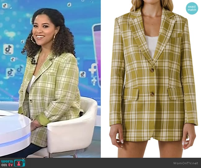 English Factory Plaid Woven Blazer in Green Multi worn by Arianna Davis on Today