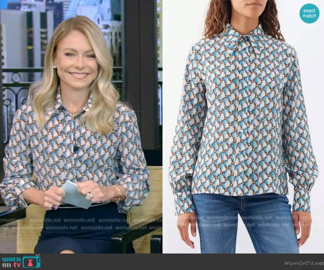 Etro Floral Print Silk Shirt worn by Kelly Ripa on Live with Kelly and Mark