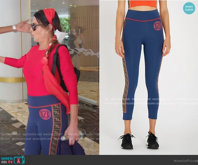 Fendi High-rise Logo Leggings in Martinique Tobacco worn by Adriana de Moura (Adriana de Moura) on The Real Housewives of Miami