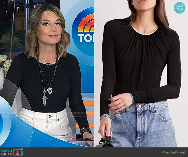 Goldsign Poulson Gathered Stretch-Jersey Bodysuit worn by Savannah Guthrie on Today
