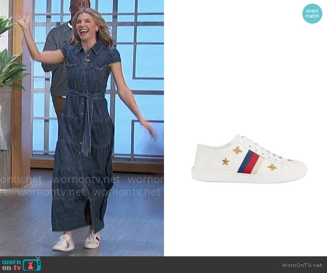 Gucci Ace sneaker with bees and stars worn by Amanda Kloots on The Talk
