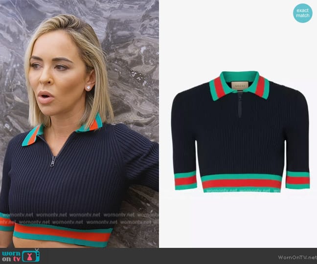 Gucci Striped slim-fit knitted polo shirt worn by Nicole Martin (Nicole Martin) on The Real Housewives of Miami