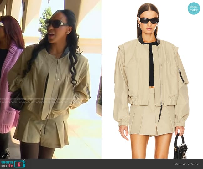 Helmut Lang Utility Bomber in Uniform Khaki worn by Annemarie Wiley on The Real Housewives of Beverly Hills
