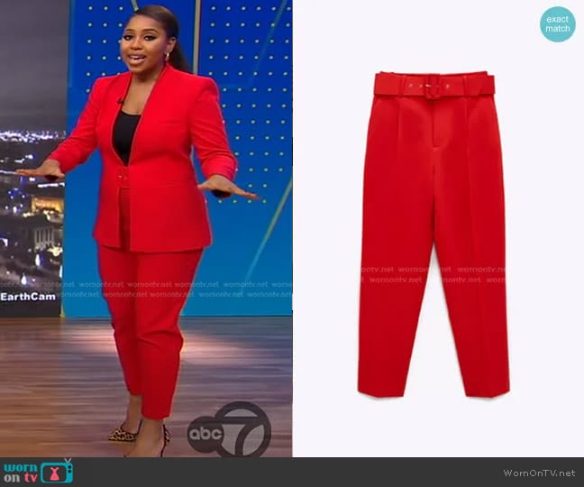 Zara High-Waisted Belted Pants worn by Somara Theodore on Good Morning America