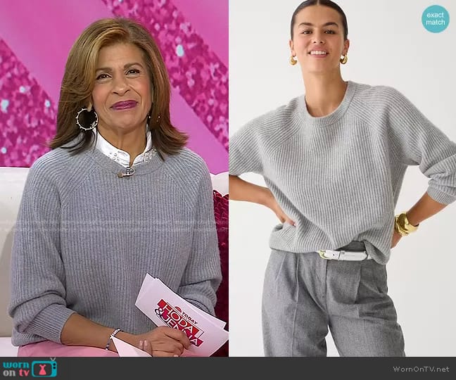 J. Crew Ribbed Cashmere Oversized Crewneck Sweater in Heather Grey worn by Hoda Kotb on Today
