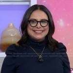 Jennifer Racioppi’s navy puff sleeve turtleneck top on Today