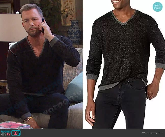 John Varvatos Ellington Slim Fit Long Sleeve Linen V-Neck Sweater worn by Brady Black (Eric Martsolf) on Days of our Lives