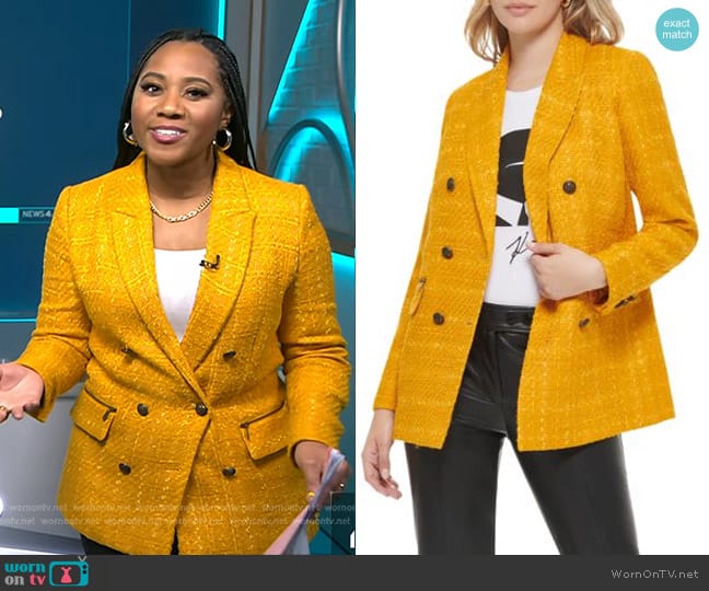 Karl Lagerfeld Paris Tweed Double-Breasted Blazer worn by Kay Angrum on NBC News Daily