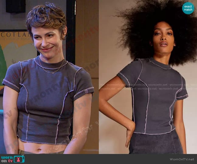 BDG Katie Seamed Baby Tee in Grey worn by Sarah Horton (Linsey Godfrey) on Days of our Lives