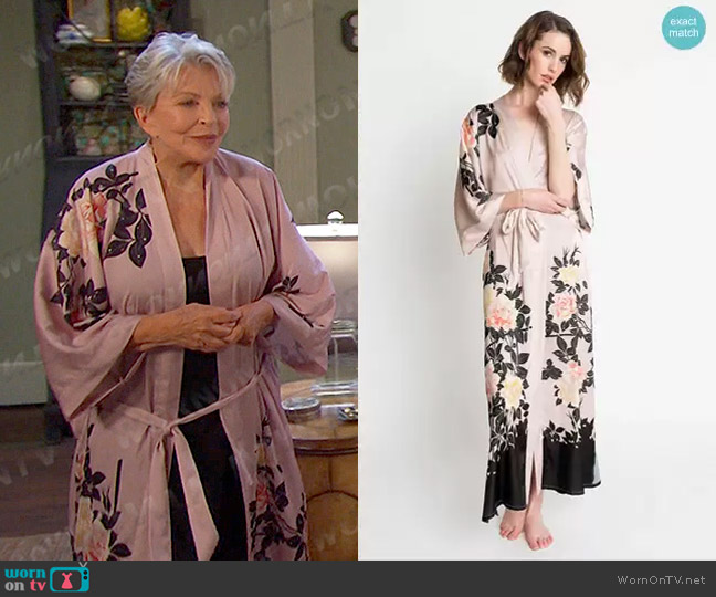 Kim + Ono Blush Rose Long Kimono Robe in sepia rose worn by Julie Olson Williams (Susan Seaforth Hayes) on Days of our Lives