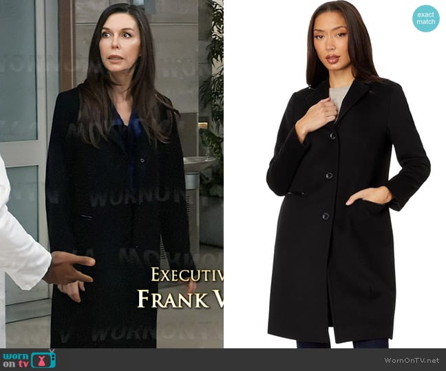 LAUREN Ralph Lauren Wool Coat with Faux  Leather Trim worn by Anna Devane (Finola Hughes) on General Hospital