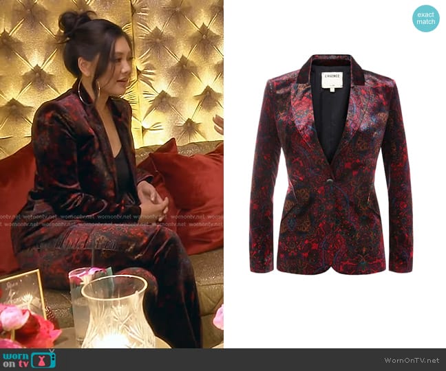 L'Agence Clementine Peaked Lapel Velvet Blazer worn by Crystal Kung Minkoff on The Real Housewives of Beverly Hills