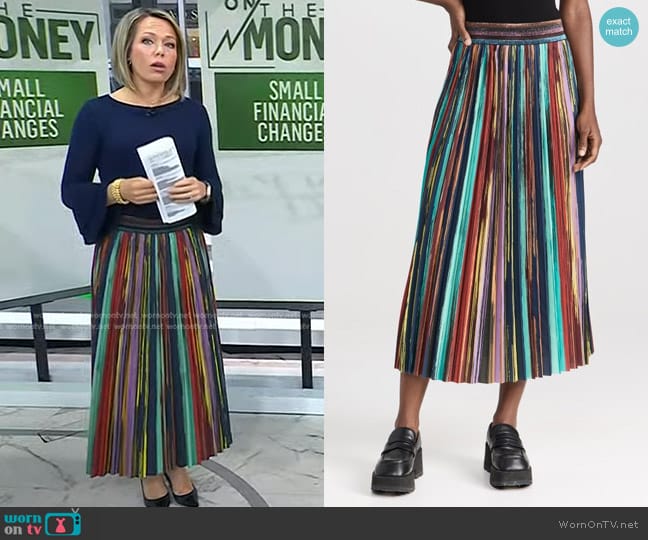 Le Superbe Painted Stripe Pleated Skirt worn by Dylan Dreyer on Today
