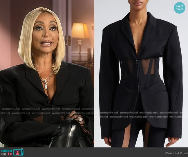 Mugler Fitted Mesh Corset Jacket worn by Karen Huger on The Real Housewives of Potomac