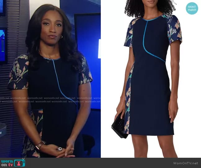 Jason Wu Collective Navy Floral Sheath Dress worn by Brittany Bell on Good Morning America