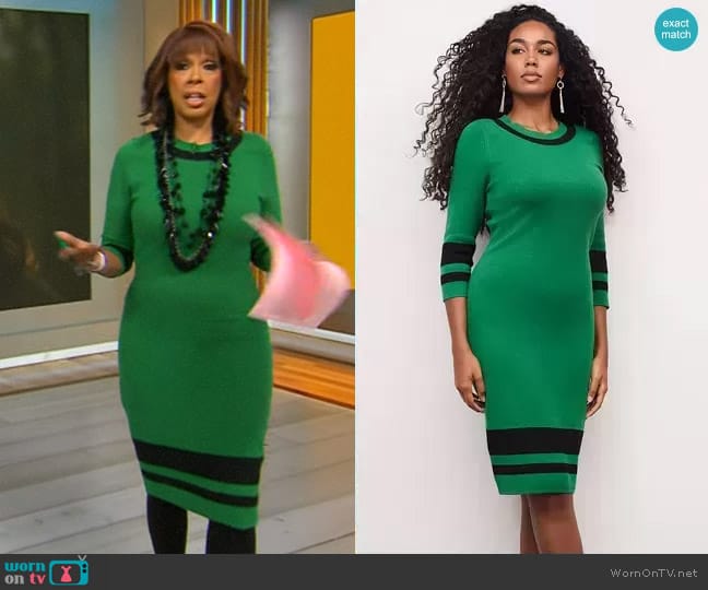 New York & Company Piped Scoopneck Sweater Dress worn by Gayle King on CBS Mornings