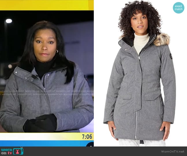 Obermeyer Sojourner Removable Faux-Fur-Trim Hooded Down Jacket worn by Rachel Scott on Good Morning America