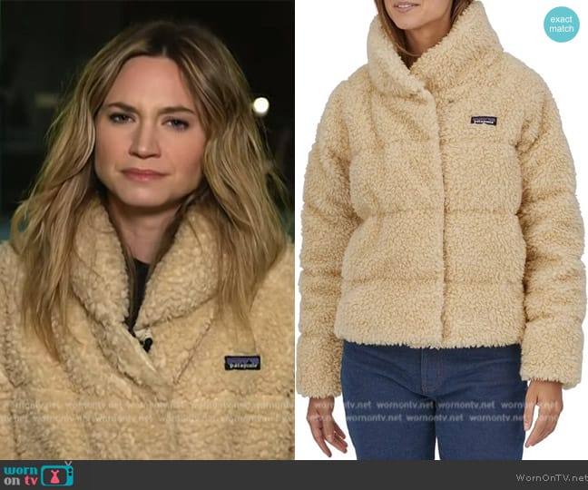 Patagonia Recycled High Pile Fleece Down Jacket worn by Ellison Barber on NBC News Daily