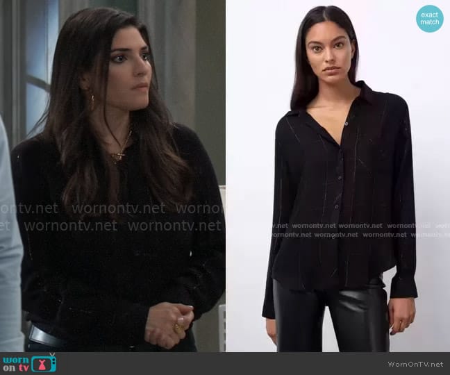 Rails Hunter Shirt in Ebony Tinsel worn by Brook Lynn Quartermaine (Amanda Setton) on General Hospital