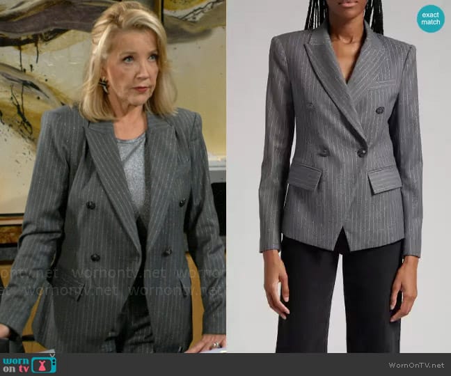 Ramy Brook Collins Metallic Pinstripe Jacket worn by Nikki Reed Newman (Melody Thomas-Scott) on The Young and the Restless