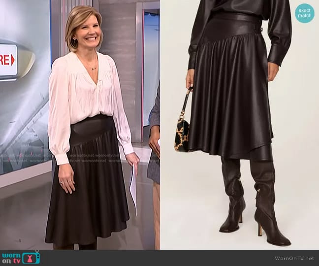 Rebecca Taylor Faux Leather Wrap Skirt worn by Kate Snow on NBC News Daily