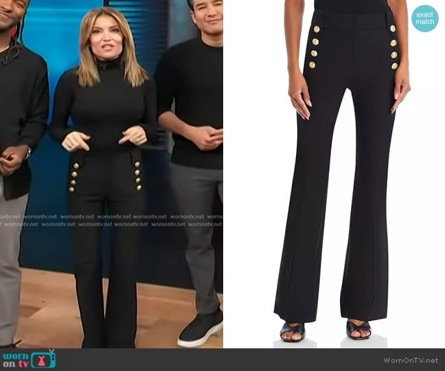 Derek Lam 10 Crosby Robertson Flare Pants in Black worn by Kit Hoover on Access Hollywood