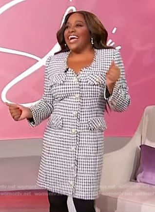 Sherri’s white tweed button front dress on Sherri