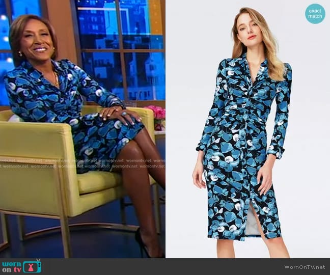 Diane von Furstenberg Sheska Dress in Passion Petals Star Sapphire worn by Robin Roberts on Good Morning America
