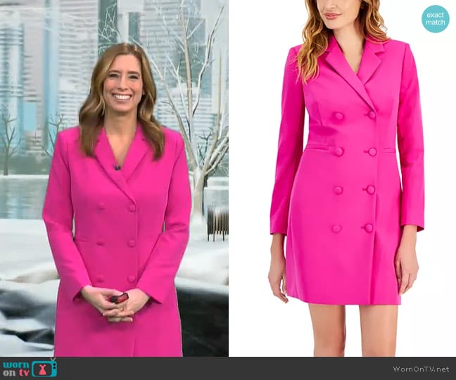 Tahari ASL Double-Breasted Blazer Dress worn by Stephanie Abrams on CBS Mornings
