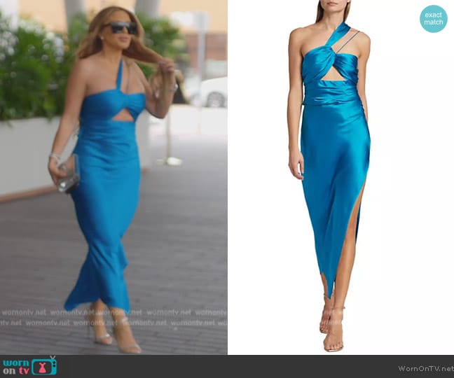 The Sei Asymmetric Silk Midi-Dress worn by Larsa Pippen (Larsa Pippen) on The Real Housewives of Miami