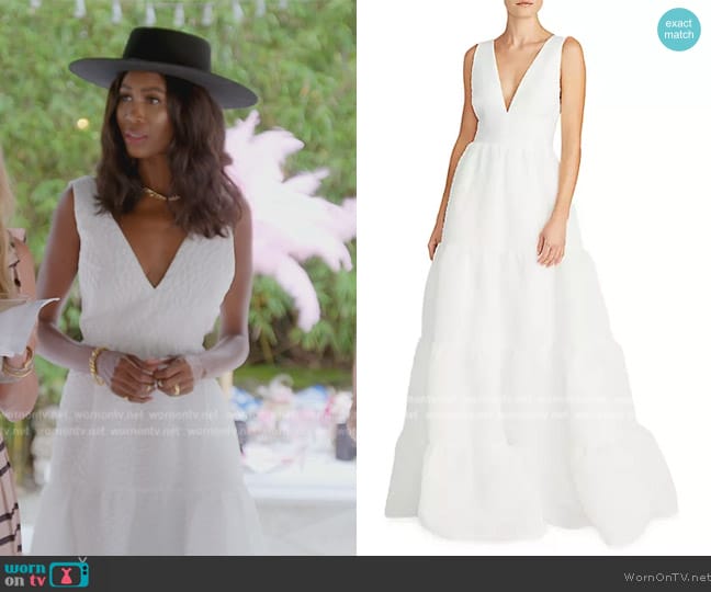 Theia Regina Tiered Cut-Out A-Line Gown worn by Kiki Barth (Kiki Barth) on The Real Housewives of Miami