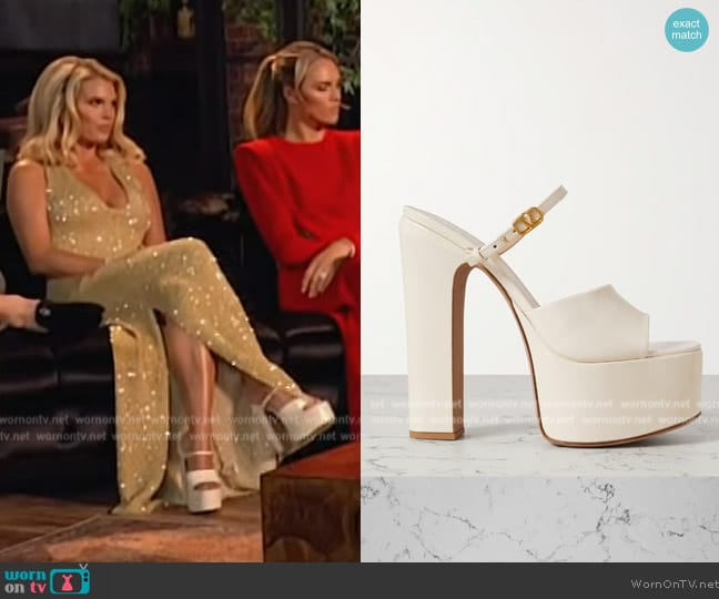 Valentino Garavani Tan-Go 155 patent-leather platform mules worn by Madison LeCroy on Southern Charm