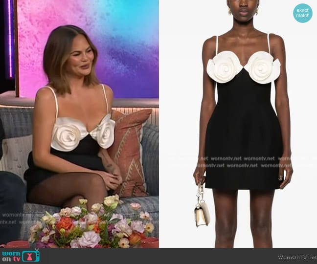 Valentino Garavani Rose-applique crepe minidress worn by Chrissy Teigen on The Kelly Clarkson Show