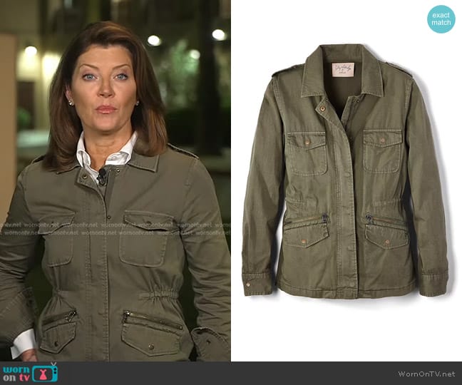 Velvet by Graham & Spencer Ruby Army Jacket in Forest worn by Norah O'Donnell on CBS Evening News
