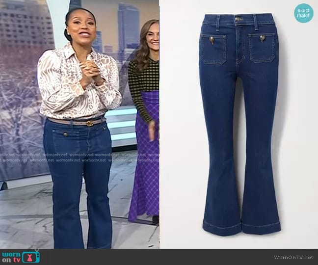 Veronica Beard Carson High Rise Flared Jeans worn by Sheinelle Jones on Today
