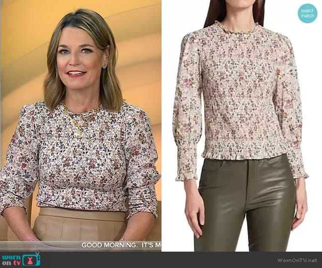 Veronica Beard Kali Floral Smocked Blouse in Ecru Multi worn by Savannah Guthrie on Today