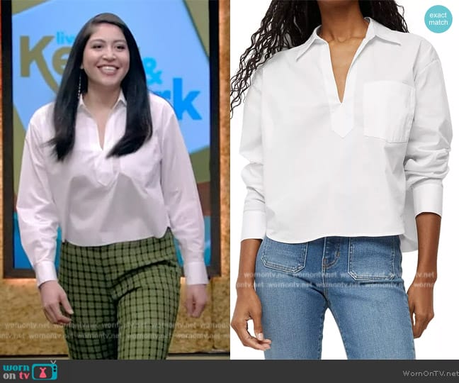 Veronica Beard Khai Stretch Cotton Woven Top worn by Alaqua Cox on Live with Kelly and Mark