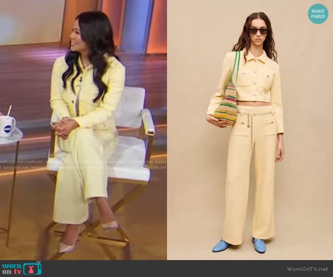Maje Villo Cropped Tweed Jacket worn by Richelle Peña on Good Morning America