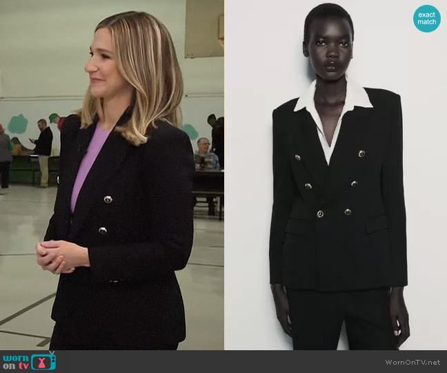 Zara Tailored Double Breasted Blazer worn by Caitlin Huey-Burns on CBS Mornings