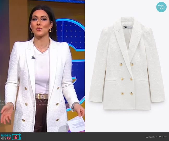 Zara Textured Blazer in Ecru worn by Erielle Reshef on Good Morning America