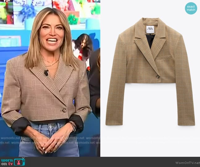 Zara Plaid Cropped Jacket worn by Kit Hoover on Access Hollywood