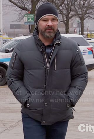 Adam’s grey padded jacket on Chicago PD