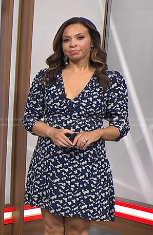 Adelle’s navy printed v-neck dress on Today