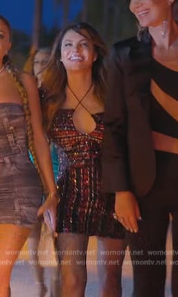 Adriana’s sequin stripe halter dress on The Real Housewives of Miami