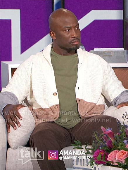 Akbar’s colorblock cardigan on The Talk